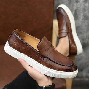 Mens leather shoes summer breathable British-style loafers new 2025 business casual shoes height-increasing sneakers for men