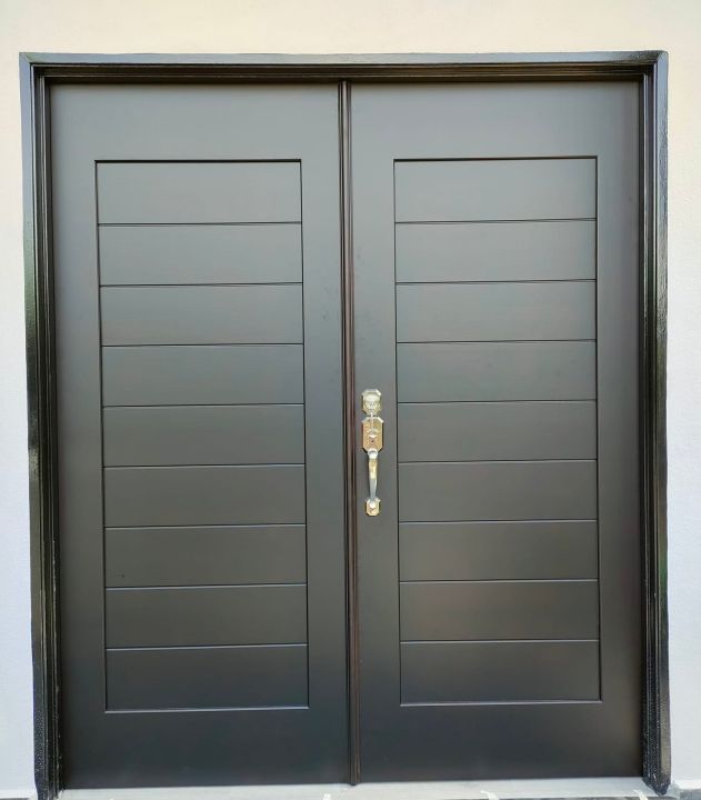 Pintu Kayu Depan Rumah (Full Solid Core) Wooden Door Design Line Double