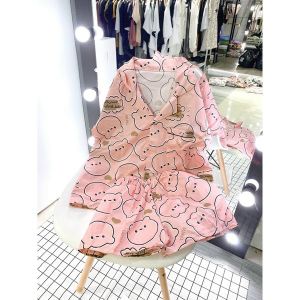 PIJAMA NỮ Bộ Mặc Nhà Ngủ Nam Nữ HoT cộc tay quần đùi vải Kate