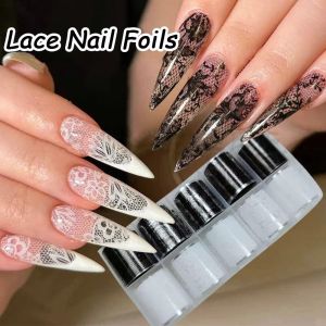 ONTOSTORE90RE8 Leopard Print Nail Foils Lace Design Stripe Pattern Nail Stickers Professional Black White Nail Decorations Manicure DIY