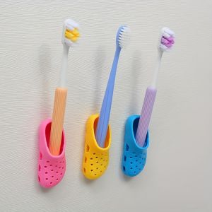 5pcs Colorful Mini Slippers & Toothbrush Storage Box - Wall-Mounted No-Drill Durable Plastic Bathroom Organizer with Playful Design for Kitchen & Bathroom Decor