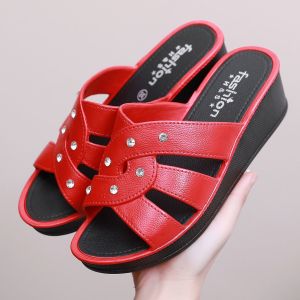 [Free Shipping] WomenS High Heel Slippers Summer Outdoor Thick Sole Fashion Home Non-Slip Mom Shoes Soft Sole Social Wedge Sandals