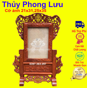Khung ảnh bàn thờ trạm phu thê gỗ hương cỡ hình 21x3125x35