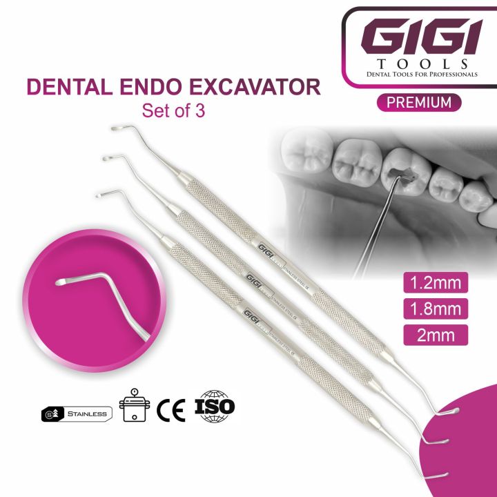 GIGI Tools Endo Spoon Excavator Premium Instruments 3Pcs Set Stainless