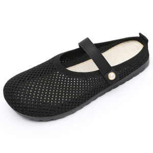 IELGY mother shoes womens summer breathable hollow casual shoes middle-aged and elderly home comfortable flat sandals one pedal half slippers