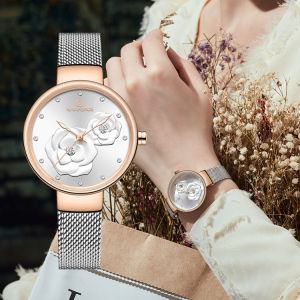 NAVIFORCE NF5013 Womens Quartz Watch Simple Dress Top Brand Luxury Rose Gold Ladies Wristwatch Mesh Stainless Steel Bracelet Flower Female Clock