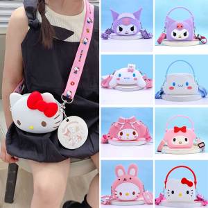 Sanrio Bag Kawaii Hello Kitty Crossbody Bag Cartoon Kuromi Melody Silicone Waterproof Large Capacity Cute Crossbody Bag for Kids