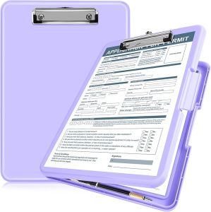 ANZNKU Storage Clipboard Heavy Duty Clipboard with Storage 13.3x9.6 inches Side Opening Plastic Clipboard Nursing Clipboard Foldable Letter Size Smooth Writing for Work Study(Light Purple)