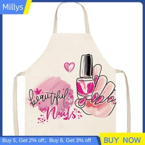 Millys Sơn móng tay son môi làm đẹp nhà bếp phụ nữ Tạp dề hộ gia đình làm sạch lanh pinafore Salon nhà nấu ăn nướng người lớn Bib