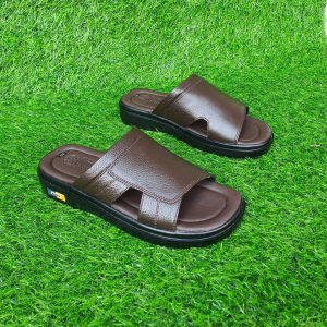 Dép  nam quai ngang  màu đen cao 3.5cm đế PU nhẹ da bò cao cấp THQN101699