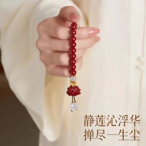 已开光 招财 紫金砂手串正品含量静心莲花朱砂手链女款紫金砂手串礼物 Fortune Purple Gold Sand Bracelet Authentic Content Meditation Lotus Vermilion Bracelet for Women Purple Gold Sand Bracelet Gift