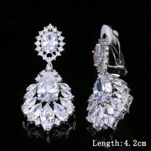 SEQUITO Bông Tai Dạng Kẹp Dài Lớn Thả Lủng Lẳng AAA Khối Zirconia Lấp Lánh Không Cần Xỏ Khuyên Trang Sức Cô Dâu Đám Cưới Sang Trọng Cho Nữ Không Lỗ Tai SE474