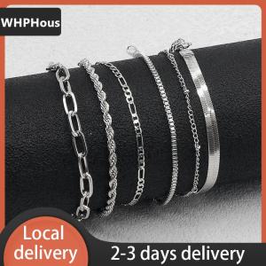 [COD] WHPHous Ship within 24 hours 6Pcs Fashion Chain Link Bracelets Set For Women Metal Snake Chain Twist Cuban Bracelet Punk Jewelry Gifts