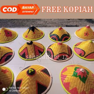 Caping petani premium untuk anak - topi caping petani lukis motif cewe