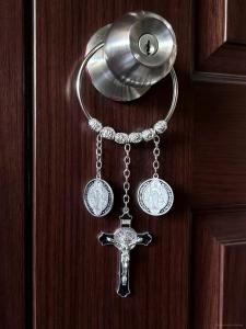 Blessed St. Benedict Medallion Cross Door Knob Hanger Catholic Christian Faith Home Door Protection