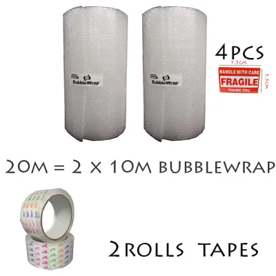 [Bundle] Bubble Wrap® 50cm x 20m (2rolls of 10m) + 2x OPP Clear Tape (48mm x 50m) + 4x Free Fragile Stickers | Packing & Shipping Essentials