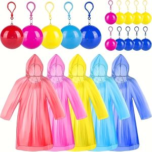 10/20pcs Random Color Portable Raincoat Ball Raincoat Emergency Raincoat Keychain Reusable Ball Box Raincoat Coat Moisture proof Clothes Rain proof Outdoor Activity Emergency Raincoat