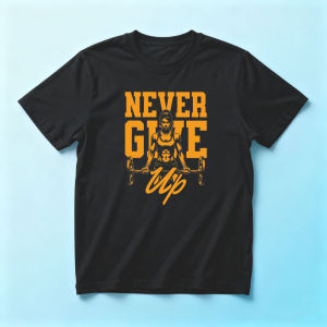 Gym Enthusiast Casual T Shirt Men Female Weightlifter Bold Letter Never Give Up Inspirational Slogan Outdoor Daily Tee
