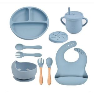 【24h】6pcs Baby Feeding Set Baby Silicone Plate Dinning Set With Bowl Bib Cup Pinggan Mangkuk Baby BPA Free Tableware
