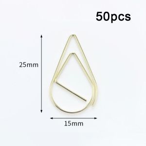 50pcs Metal Drop-Shaped Paper Clips Gold Silver Document Paperclips Scrapbooking Crafts Bookmark Clip Office School Stationery