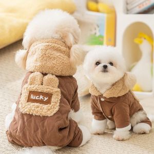 SDFSF Cartoon Winter Puppy Clothes Stylish Quilted Cotton Thickened Dog Costume Pet Gift Plush Pet Jumpsuits Pet Supplies