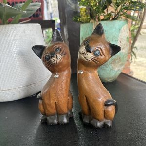 แมวไม้ แกะสลัก 6 ขนาด ขายเป็นคู่ ของตกแต่งบ้าน ของขวัญ น่ารัก แฮนด์เมด มีชีวิตชีวา เหมือนจริง