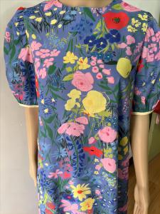 Korean dress 2025 springnew fashion loose fitting puff round neck mid length floral women