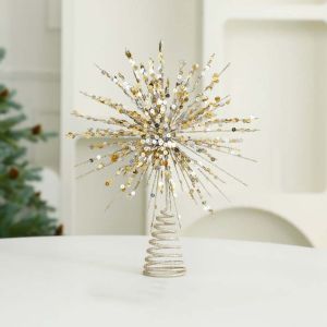 JOMEY LED Christmas Tree Toppers Star Luminous Glitter Christmas Tree Decoration Party Decor Iron Christmas Tree Toppers Lights New Year