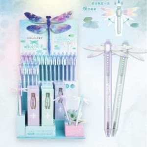 GORGE 05mm Bút gel hình chuồn chuồn kèm theo hai lõi bút thay thế. Có thể xóa được Bút cánh vỗ Quà tặng Khô nhanh. Bút mực đen dành cho sinh viên
