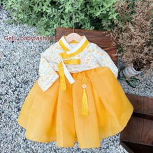 Áo dài Hanbok cho bé gaái chất liệu nhung Text Hàn Quốc cao cấp GELU KIDS váy đầm đi chơi mặc tết Size từ 9-27kg-B093