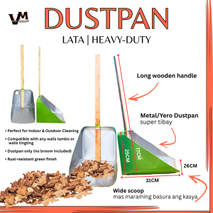 Heavy Duty Dustpan Lata with Wood Handle Green – 77cm Long Handle Metal Pandakot ng Basura / Dust Pan De Lata For Indoor Outdoor Cleaning Dustpan alluminum Dustpan with long handle Dustpan lata with wood handle pandakot dustpan dust pan only