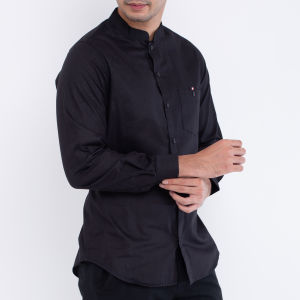 Baju Kemeja Pria Polos Lengan Panjang Kerah Sanghai Premium Navy