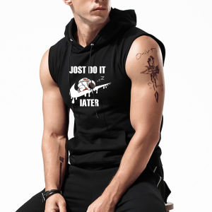 เสื้อยืดแขนกุดตัดเย็บกีฬาและเสื้อผ้าออกกำลังกายเข้ารูปพอดีผู้ชายเสื้อกั๊กมีฮู้ดผ้าฝ้ายแท้พร้อมหมวกเสื้อชั้นในเสื้อฮู้ดเสื้อแขนกุด