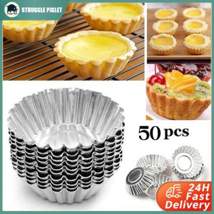 50pcs/set Egg Tart Molds Mini Tart Pan Aluminium Pie Tins Cupcake Cake Baking Cups