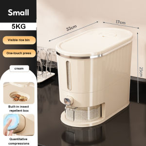 Bestseller 5/10KG Rice Dispenser Sealed Grain Container Rice Storage Box Rice Bucket One Click Rice Output Design