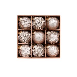 AMELY 9PCS 8CM Christmas Ball Ornaments Glitter Foam Christmas Party Decoration Exquisite Lightweight Xmas Spheres Pendant Set New Year