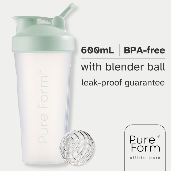 Pure Form Shaker Bottle with Blender Ball | 600mL Sports Bottle for ...