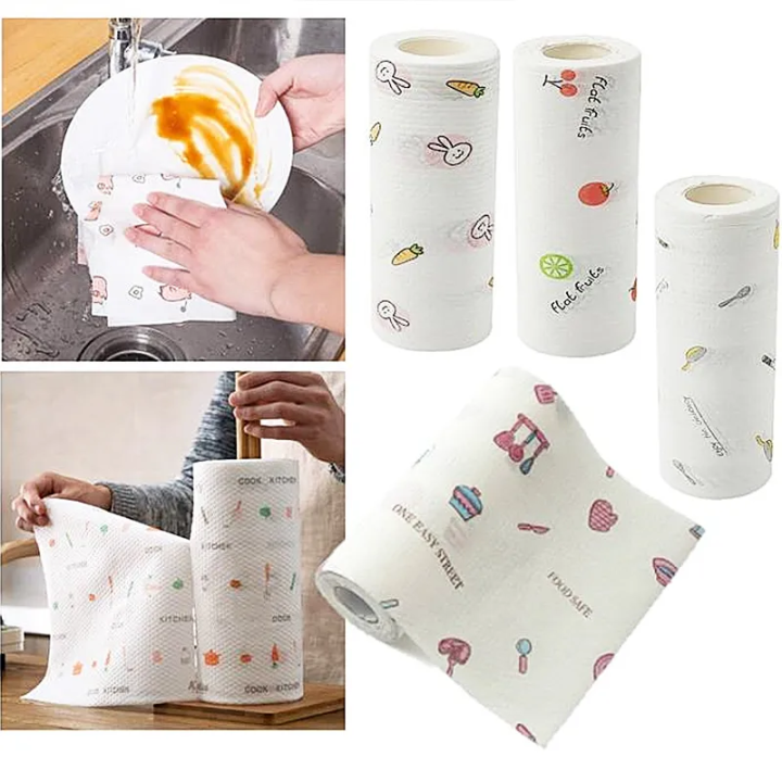 U HOME 50pcs per roll Disposable Clean Lazy Rag Paper Kitchen Oil Absorbent  Paper Towels Washable Dish Cloth Dish Towel Lazada PH