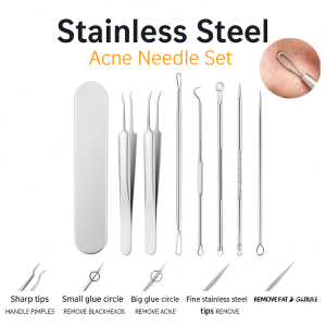 Stainless Steel Acne Needle Set Blackhead Remover Tool With Cell Clip And Tweezers Professional Facial Pore Cleaner For Comedones