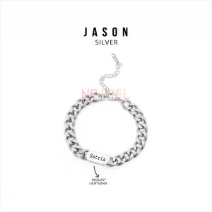 JASON Bracelet Gelang Tangan Custom Nama Pria Wanita Anti Karat Mewah Elegan Gold Rantai Silver