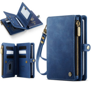 RFID Blocking Retro Multifunctional Passport Wallet Cover Card Holders Bags Premium PU Leather Zipper Hand Strap Handbag