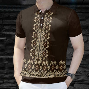 【Oufisun】ธุรกิจโปโลธุรกิจรูปแบบชาติพันธุ์ย้อนยุคเสื้อโปโลผู้ชายโปโลโปโลแขนสั้นแขนพิมพ์เสื้อยืดแฟชั่นเสื้อยืดขนาดใหญ่ขนาดใหญ่เสื้อยืดแฟชั่น