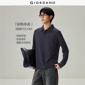 Giordano Beau Monde Men Number embroidery long sleeve cotton polo shirt Free Shipping 13016613