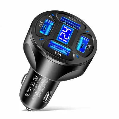 【FUCO】12V/24V Tẩu Sạc Nhanh PD QC3.0 USB C 5 Cổng Có Đèn LED Cho Xe Hơi