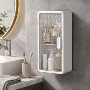 HEALMEYOU ABS Toothbrush Storage Box Wall Mounted Organizer No Drill Makeup Brush Holder Durable Wall Mounted Bathroom Storage Box