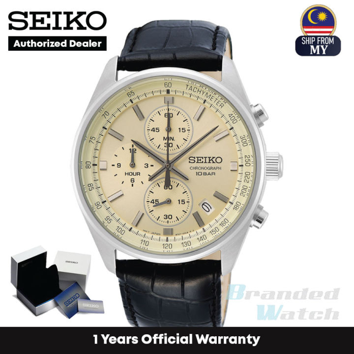 Official Warranty Seiko SSB383P1 Men s Quartz Chronograph Leather