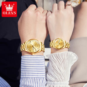 【2 Pcs/Set 】OLEVS Fashion Couple Lover Watches Original Genuine Women Mens Watch Waterproof Noble Elegant Stainless Steel Strap Date Scratch-resistan Female Male Wrist Watches 5563G