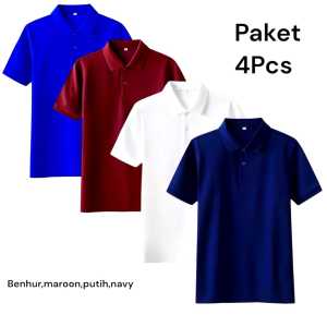 Paket Hemat Kaos Kerah Polos 4pcs / Kaos Kerah Casual Polo Lengan Pendek Kancing 2 baris Paket / COD