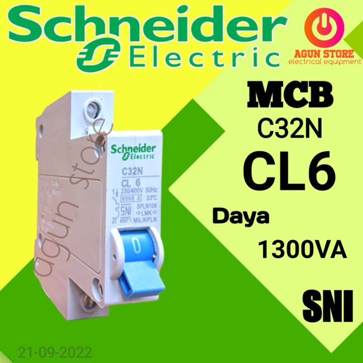 Mcb Schneider 6A 6 Ampere 1 Phase Biru C32N Listrik PLN Daya 1300W KWH