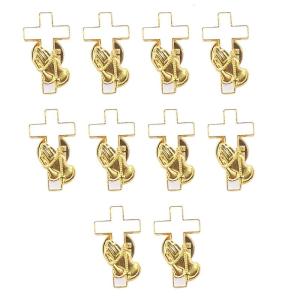 10Pcs Hand Holding Crossed Brooch Inspirational Religious Lapel Pin For Custome Outfits Decoration Cultural Enthusiasts